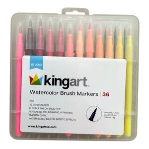 KINGART Watercolor Brush Markers Fine Tip Coloring Drawing 36 Color Pieces (NEW)